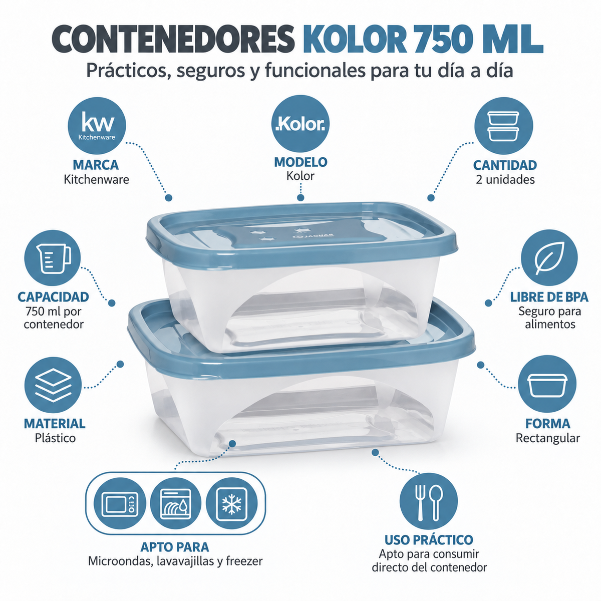 Set 2 contenedores rectangulares 750 ml