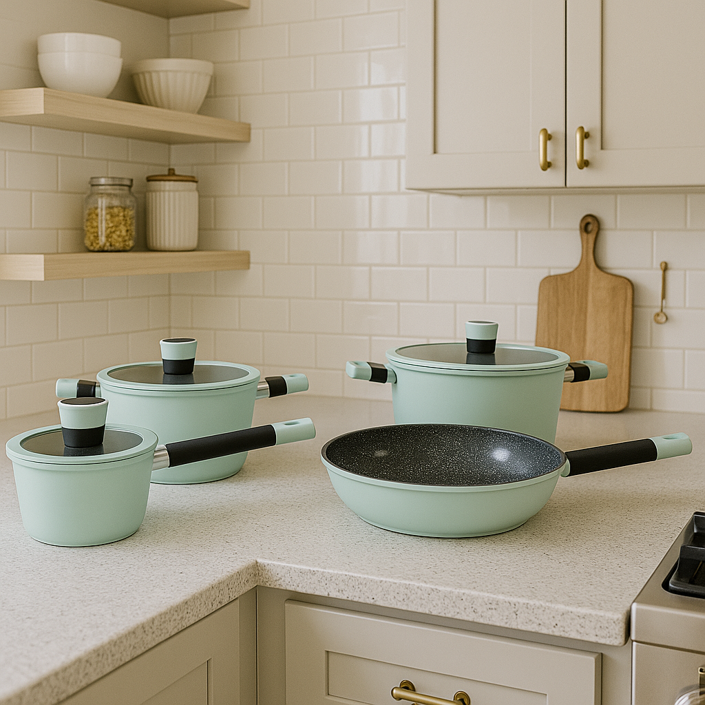 Batería de cocina 7 piezas Soho Mint aluminio forjado