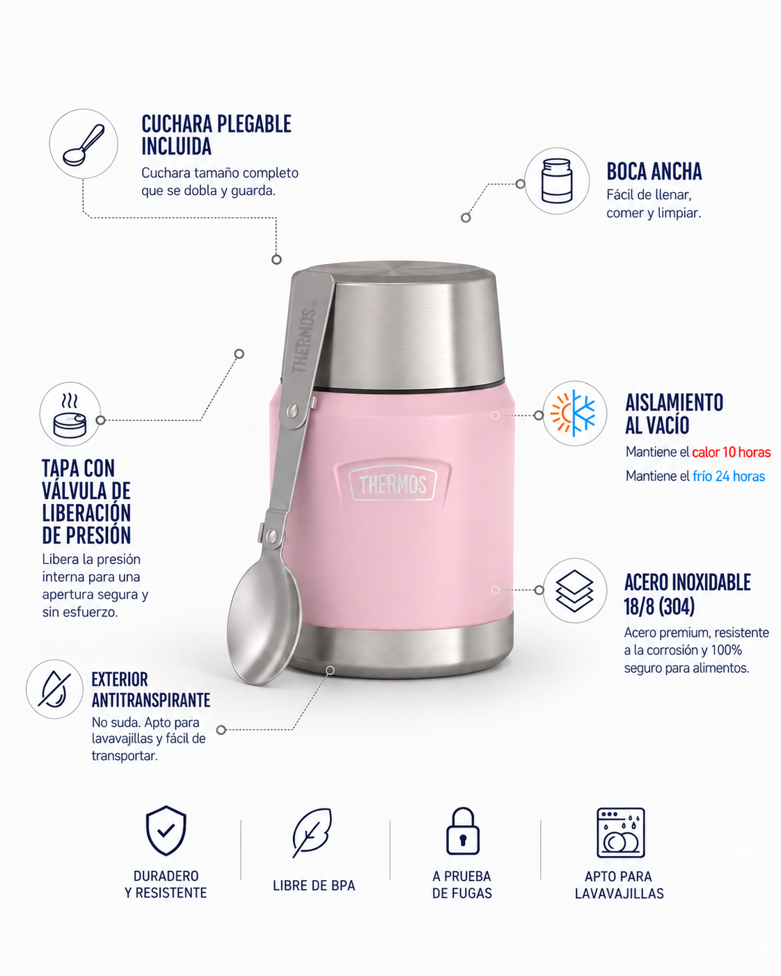 Thermos Termo comida 470 ml Icon acero inoxidable Pink
