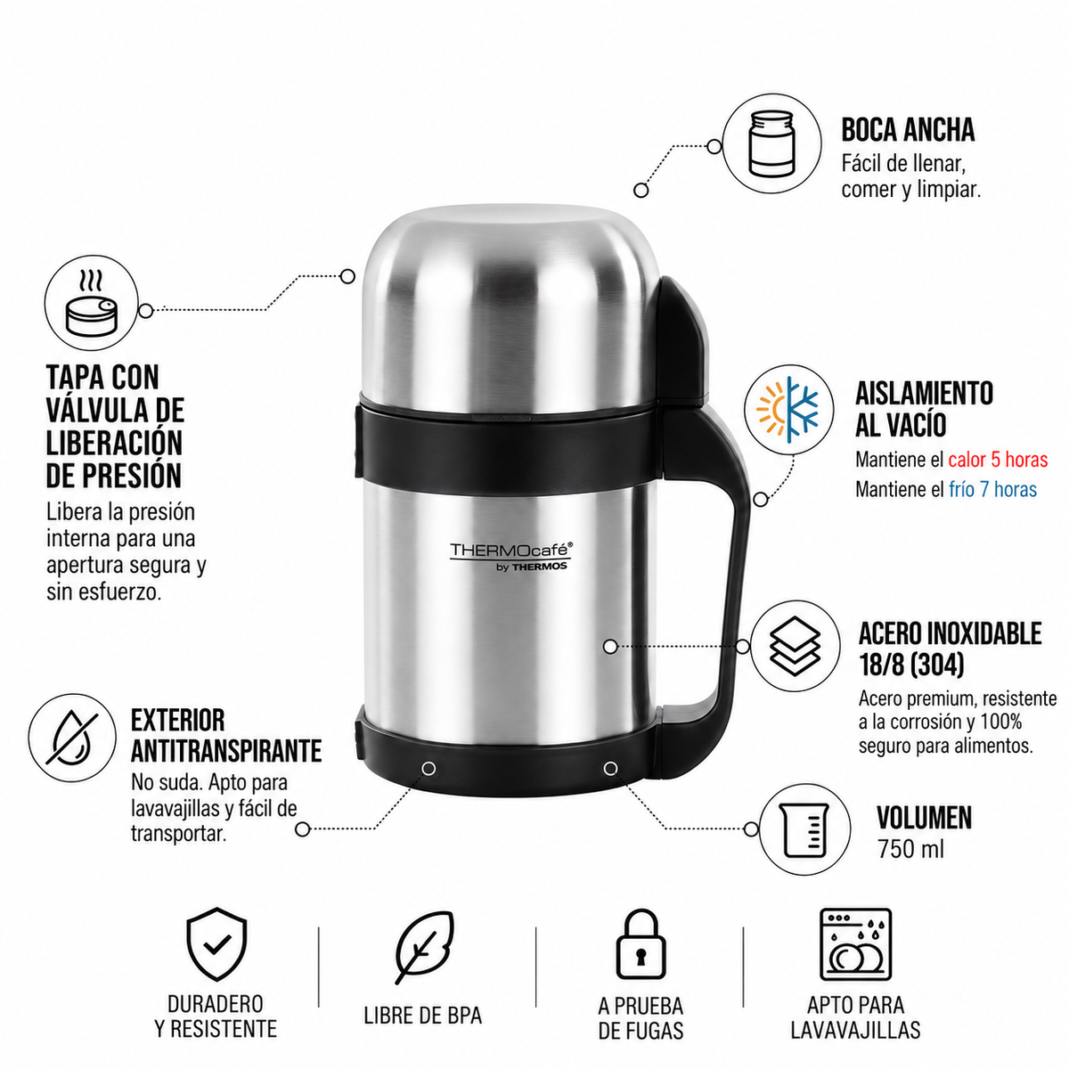 Thermos Termo comida multipropósito 750 ml apto para líquidos y