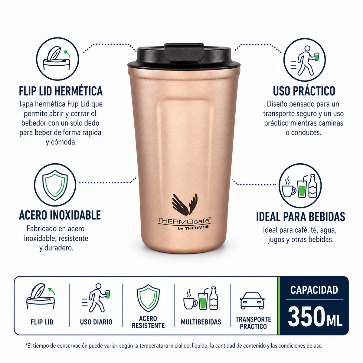 Thermos Vaso térmico acero inoxidable Flip lid 350 ml - Rose