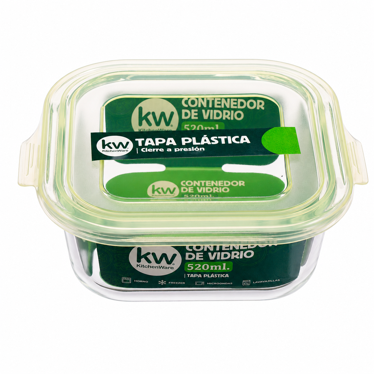 Recipiente cuadrado vidrio 520 ml con tapa