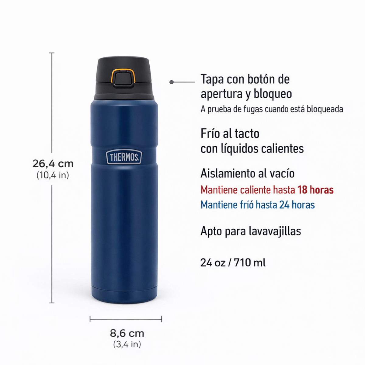 Thermos Botella acero inoxidable King 710 ml – Matt Navy