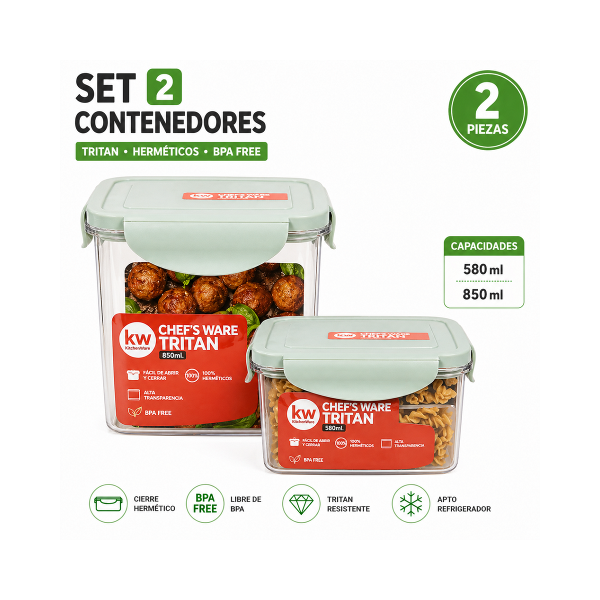 Set 2 contenedores herméticos Tritan BPA free