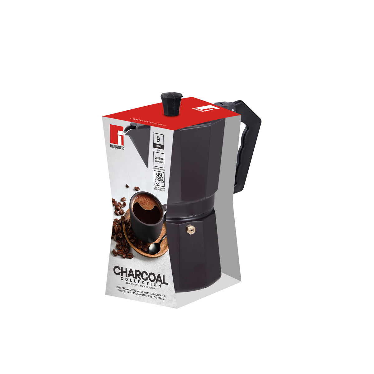 Bergner Cafetera italiana 9 tazas aluminio – Charcoal