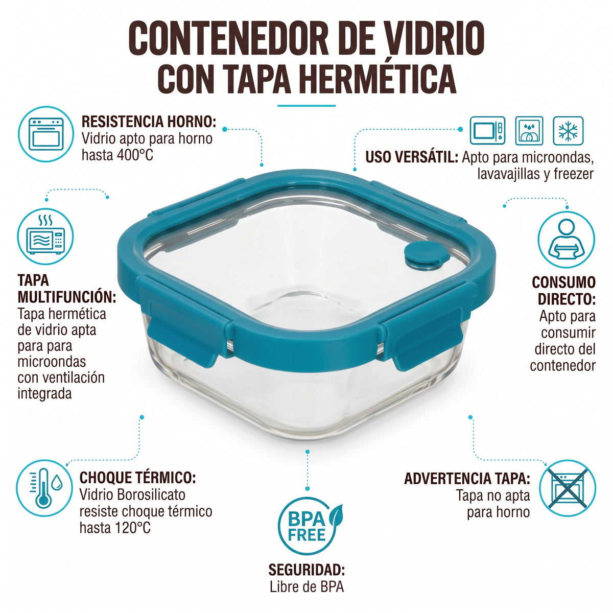 Contenedor tapa click vidrio 800 ml