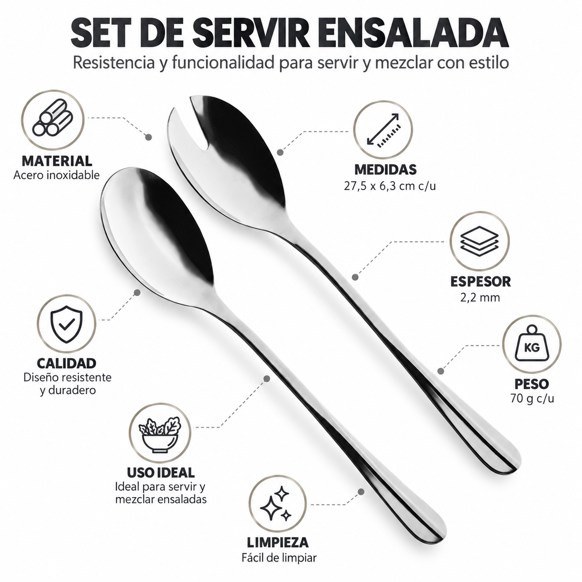 Set servicio ensalada 2 piezas acero inoxidable