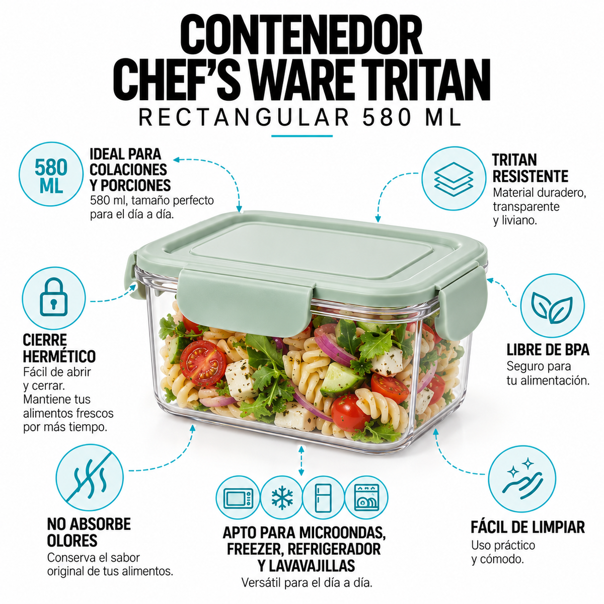 Contenedor Chef's Ware Tritan rectangular 580 ml
