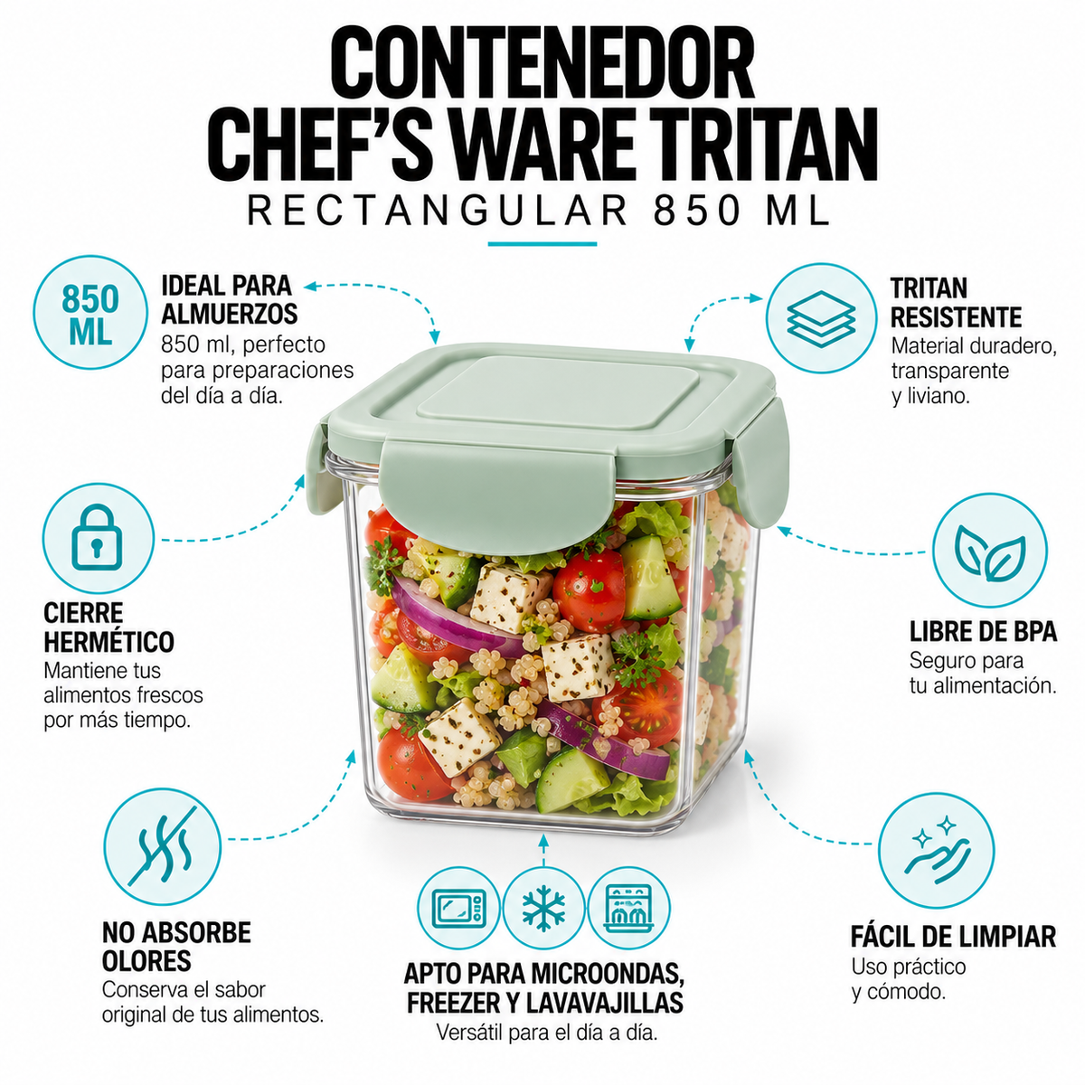 Contenedor Chef's Ware Tritan rectangular 850 ml