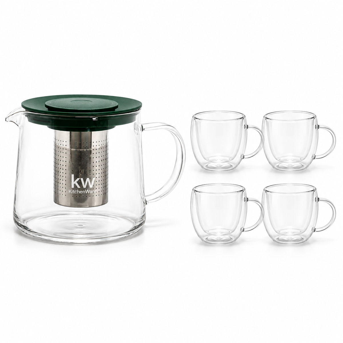 Pack tetera 1 L verde + 4 tazas boro