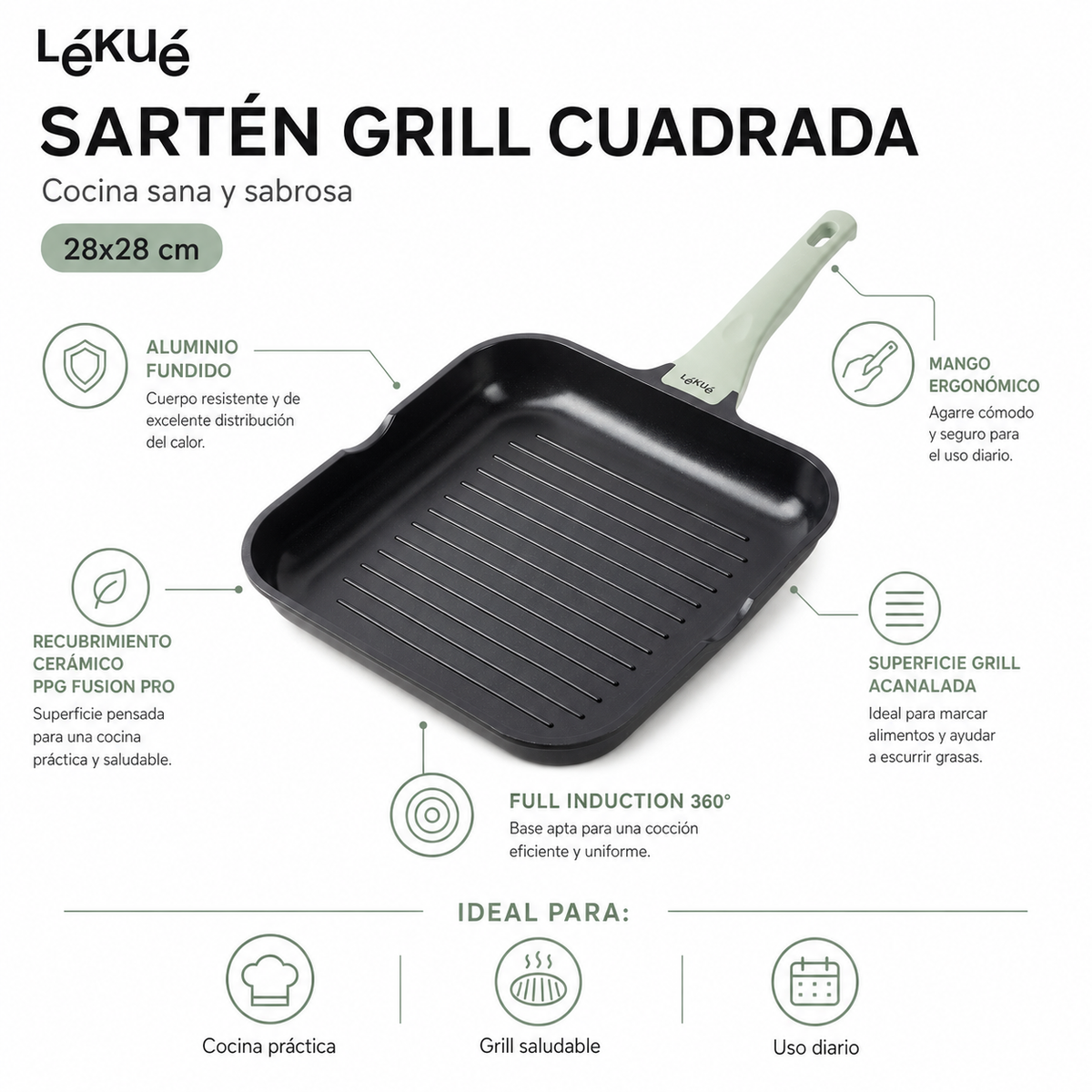 Sarten grill aluminio fundido Lekue 28cm