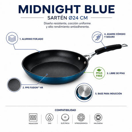 Bergner Sarten 24 cm aluminio forjado midnight blue