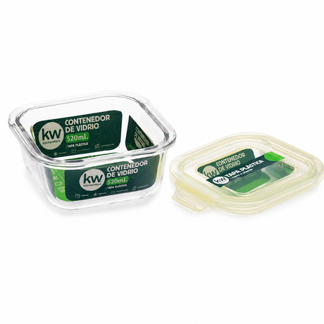 Recipiente cuadrado vidrio 520 ml con tapa