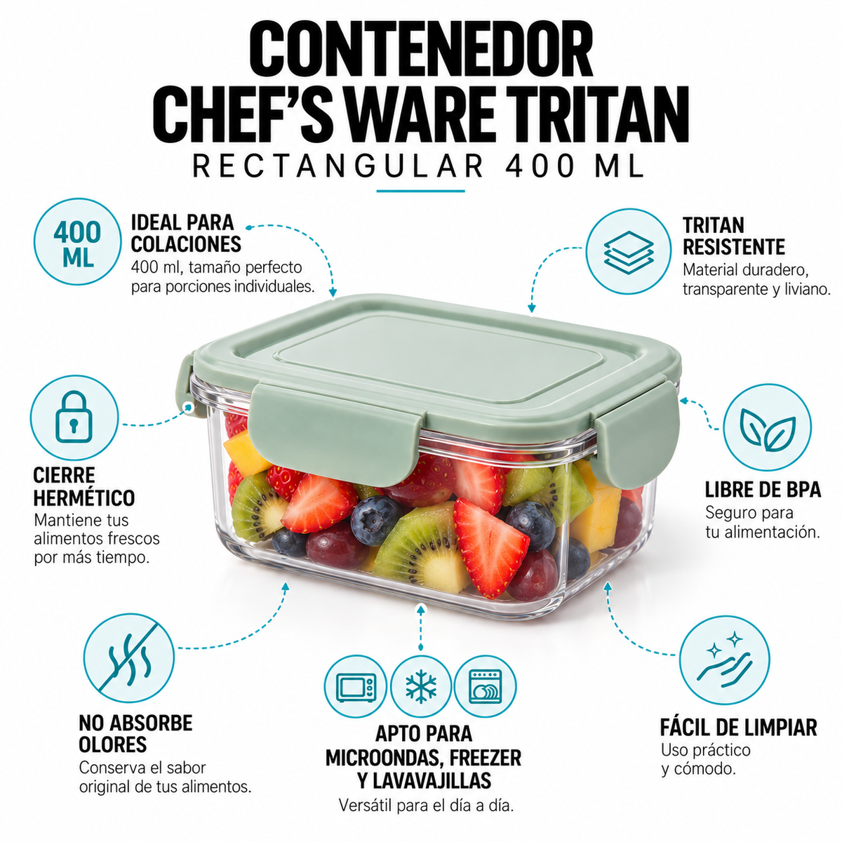 Contenedor Chef's Ware Tritan rectangular 400 ml