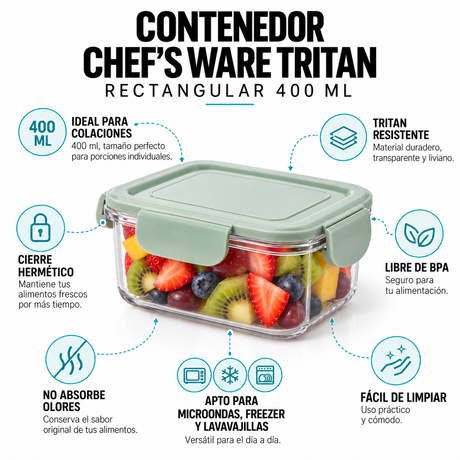 Contenedor Chef's Ware Tritan rectangular 400 ml