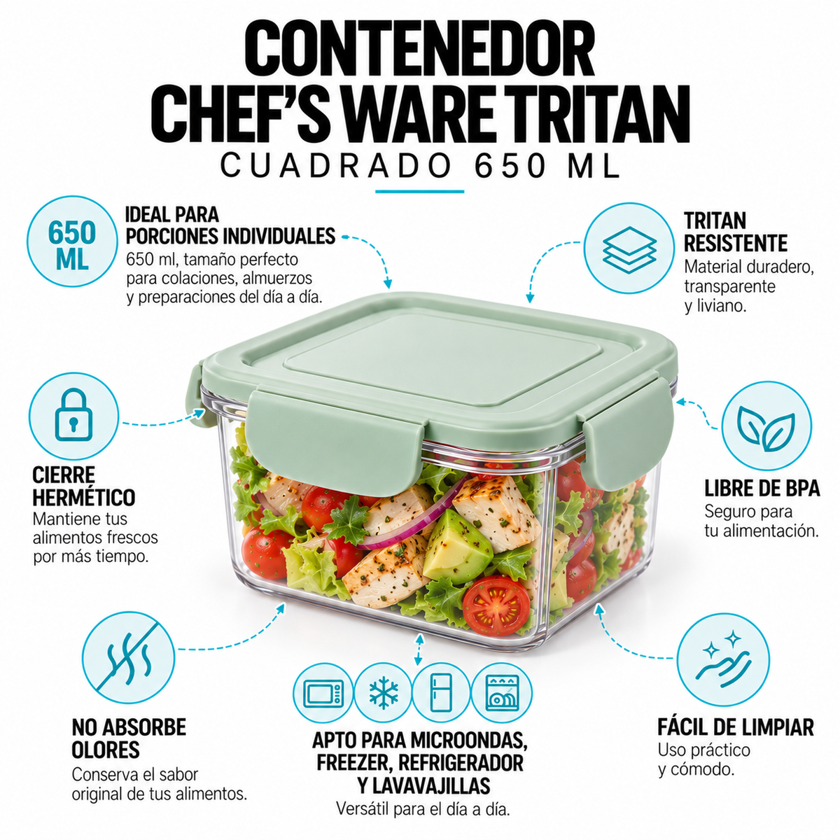 Contenedor Chef's Ware Tritan cuadrado 650 ml
