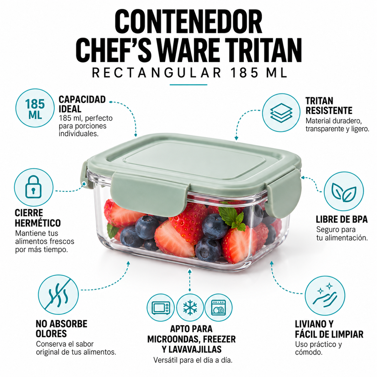 Contenedor Chef's Ware Tritan rectangular 185 ml
