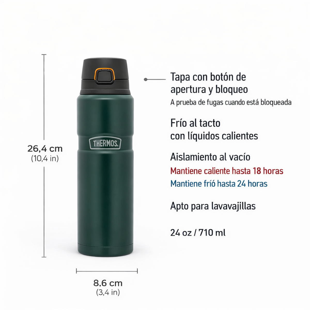 Thermos Botella acero inoxidable King 710 ml – Matt Green