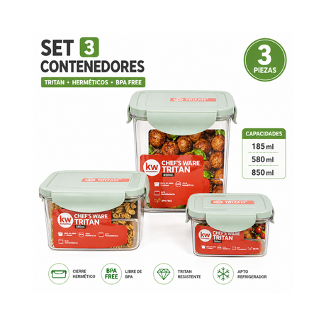 Set 3 contenedores herméticos Tritan BPA free