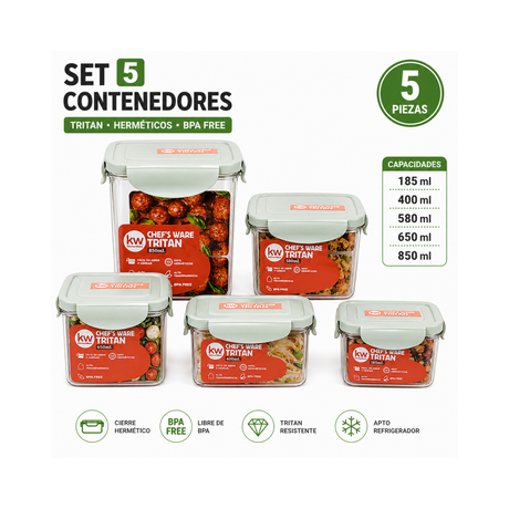 Set 5 contenedores herméticos Tritan BPA free
