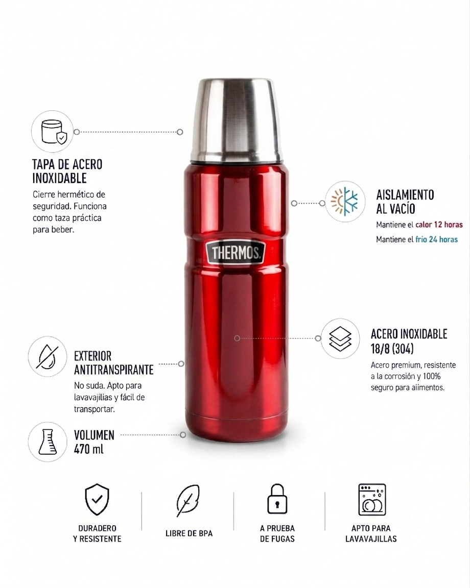 Thermos Termo líquido 470 ml King – Rojo