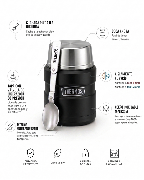 Thermos Termo comida acero inoxidable King 470 ml – Negro