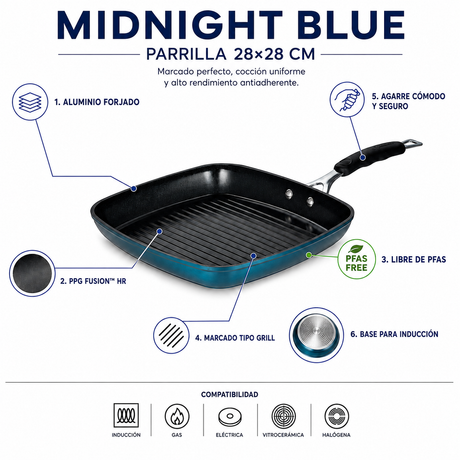 Bergner Grill aluminio forjado midnight blue 28x28cm