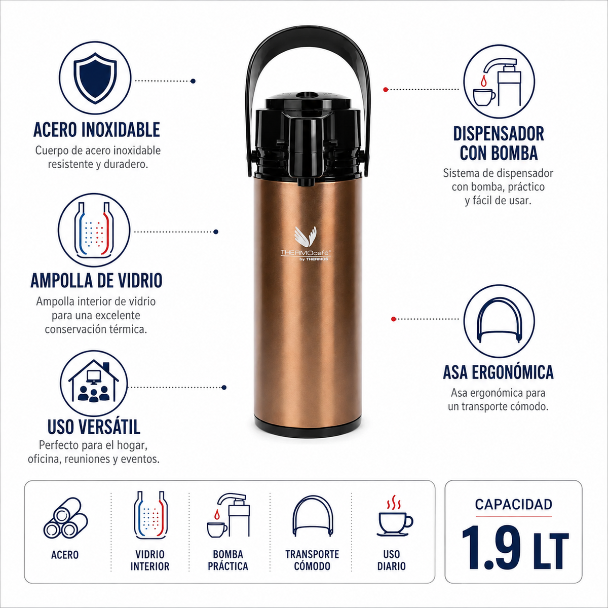 Thermos Termo sifon de vidrio1.9lt - Rose gold