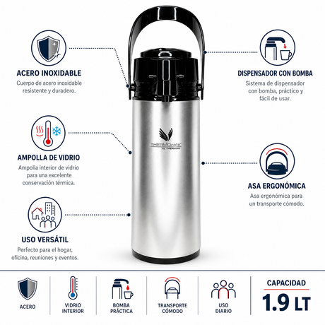 Thermos Termo sifon de vidrio1.9lt- Plata