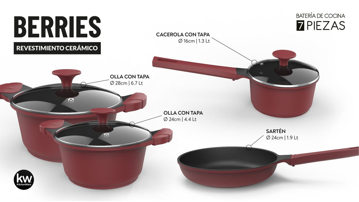 Batería de cocina 7 piezas aluminio fundido – Berries