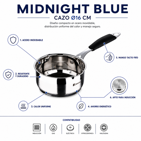 Bergner Cazo 16 cm acero inoxidable midnight blue