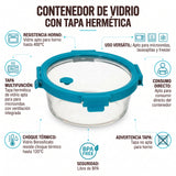 Contenedor tapa click vidrio redondo 950 ml