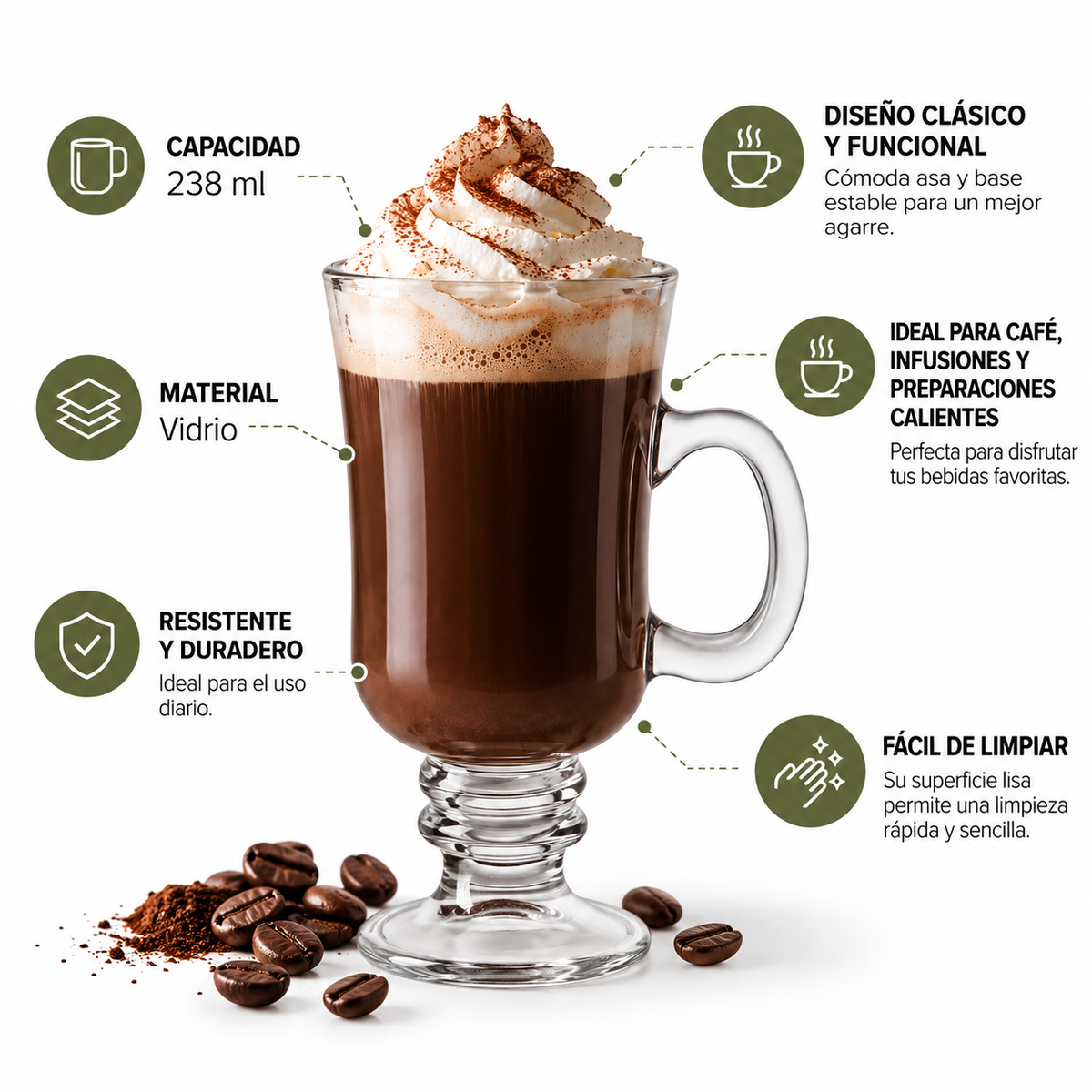 Taza Irish coffee vidrio 238 ml
