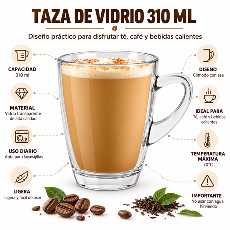 Taza mug chai de vidrio 310 ml