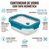 Contenedor tapa click vidrio rectangular 640 ml