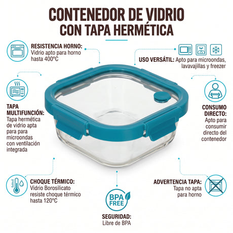 Contenedor tapa click vidrio 800 ml