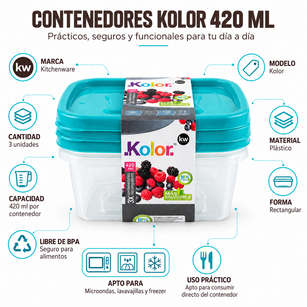 Set 3 contenedores rectangulares 420 ml