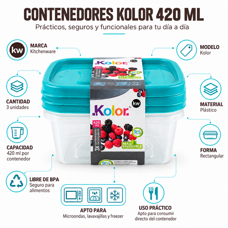 Set 3 contenedores rectangulares 420 ml