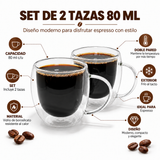 Set 2 tazas espresso doble pared boro 80 ml