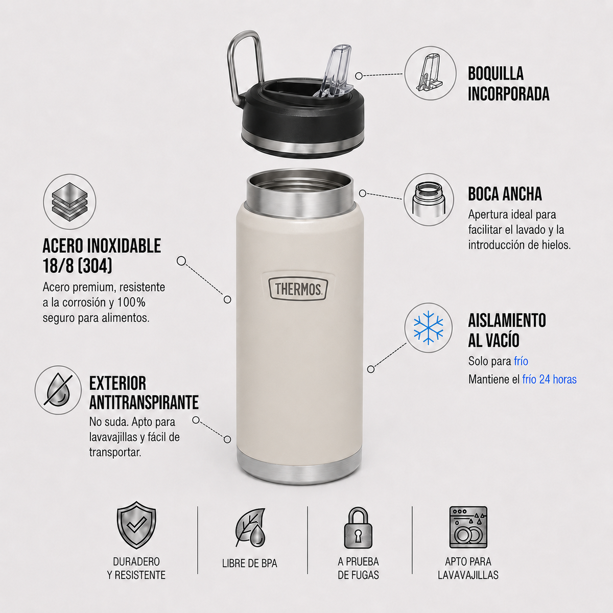 Thermos Botella hidratación Icon acero inoxidable 1,2 L – Sandstone