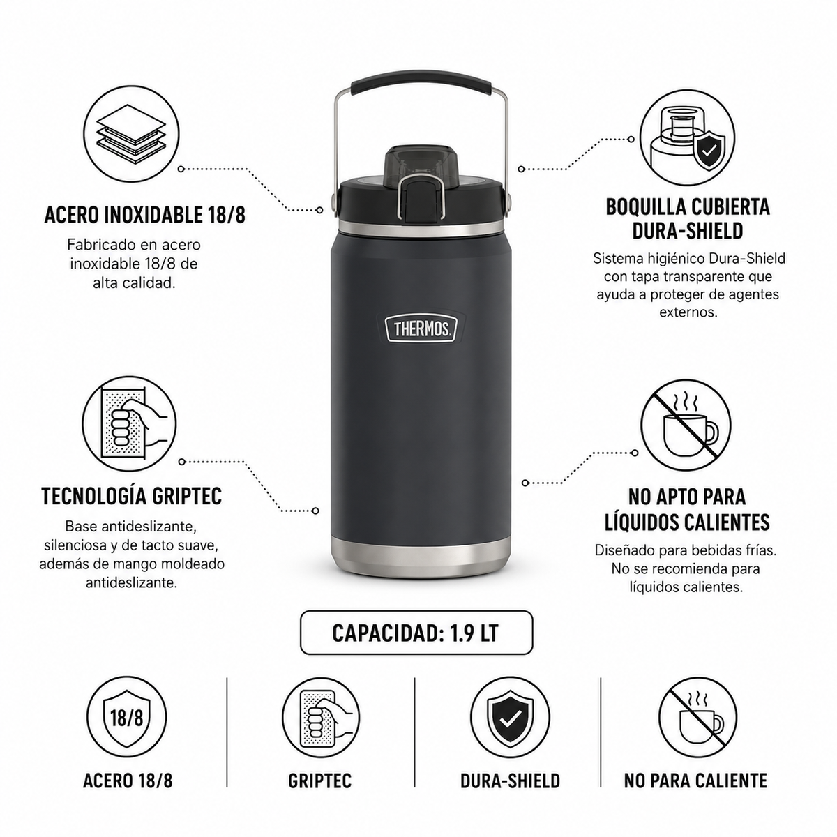 Botella de hidratación Thermos Icon 1,9 L – Granite