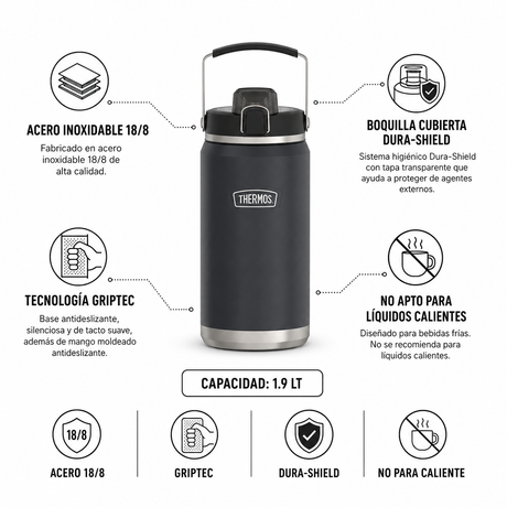 Botella de hidratación Thermos Icon 1,9 L – Granite