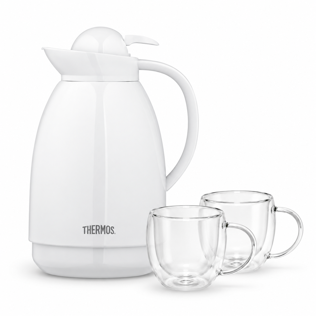 Pack jarra de vidrio 1 L + 2 tazas boro 80 ml
