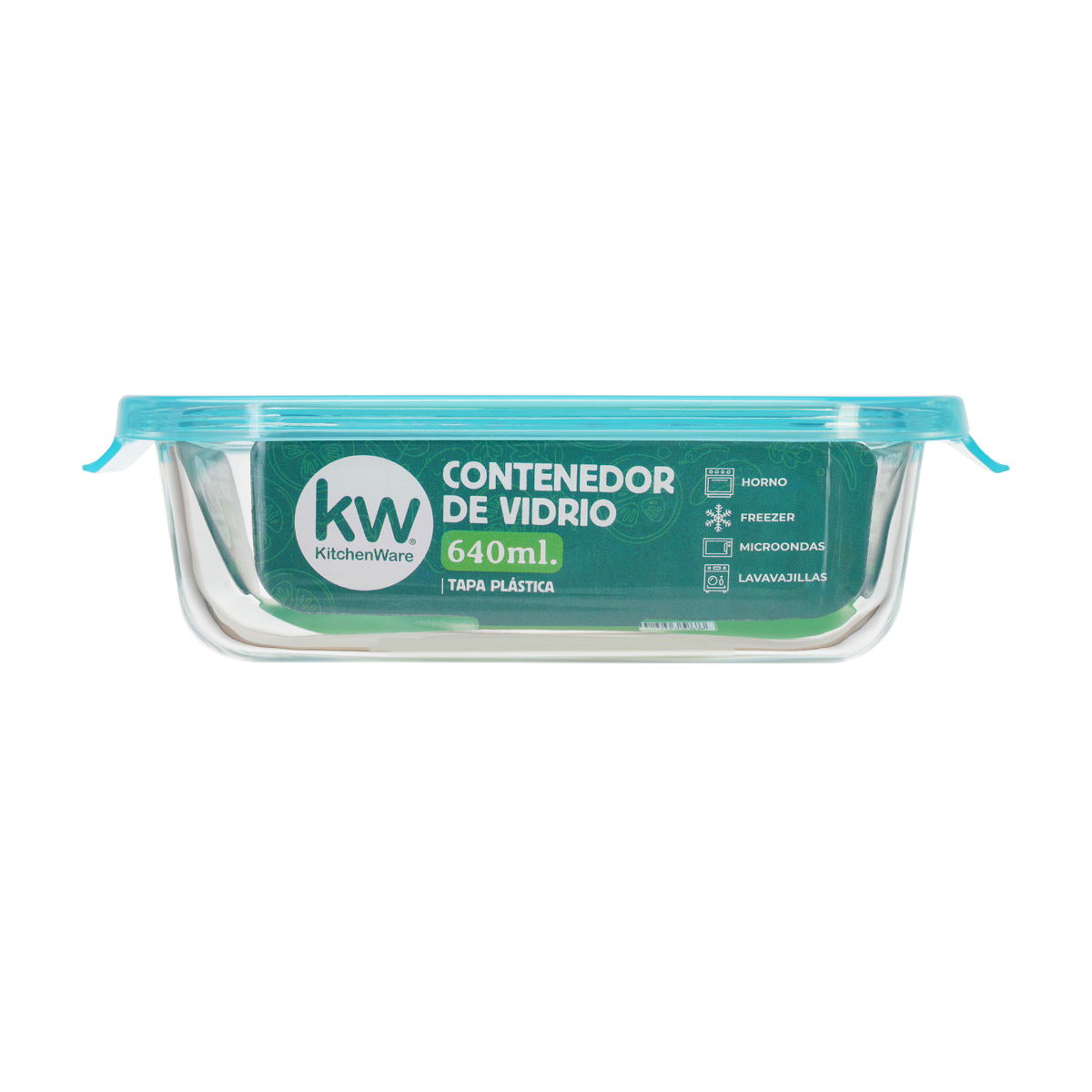 Recipiente rectangular vidrio 640 ml con tapa