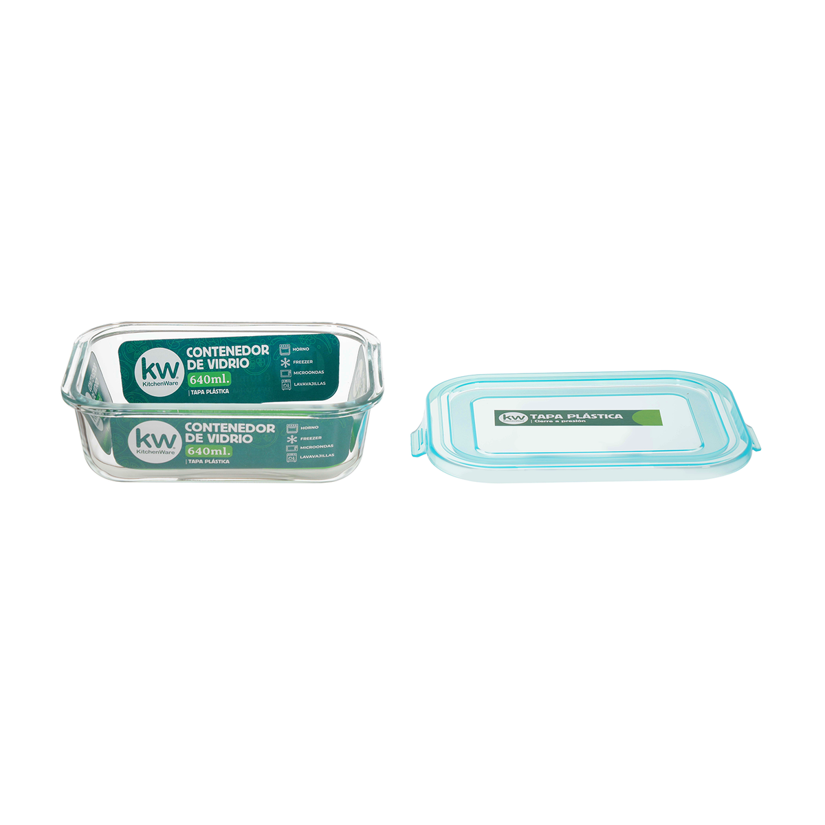 Recipiente rectangular vidrio 640 ml con tapa