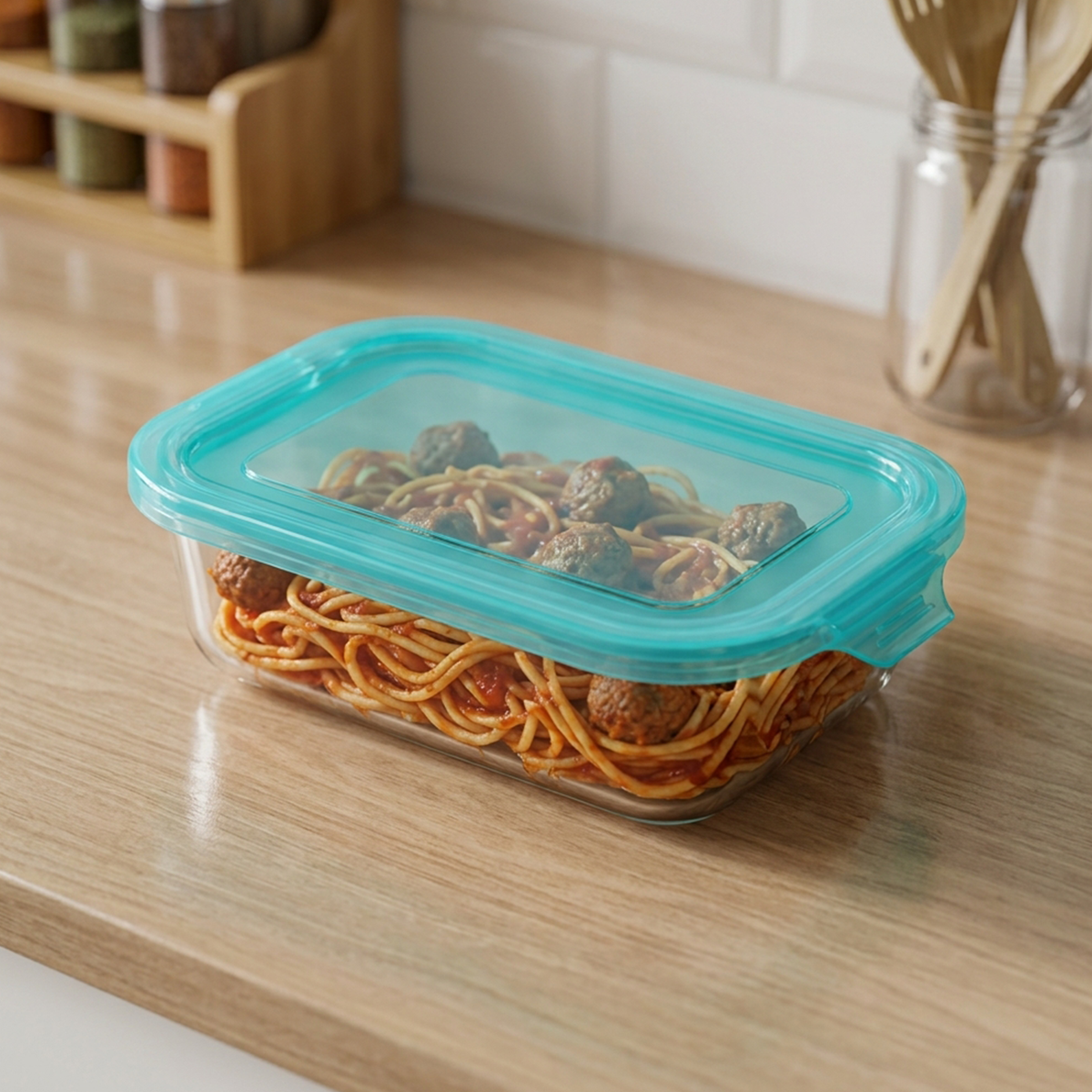 Recipiente rectangular vidrio 640 ml con tapa