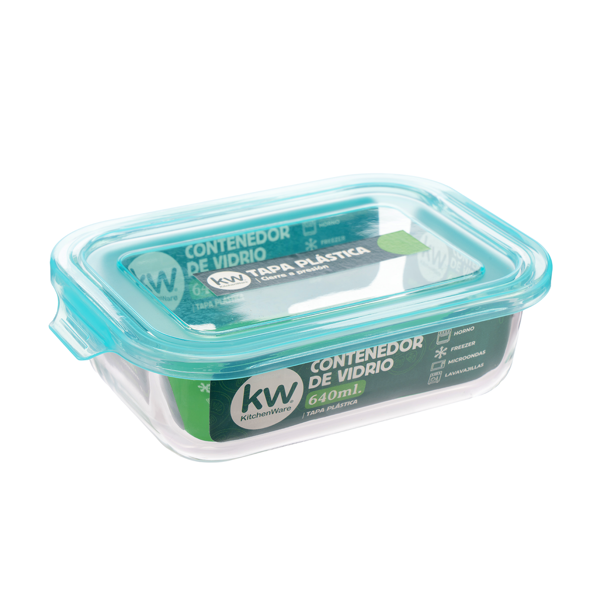 Recipiente rectangular vidrio 640 ml con tapa