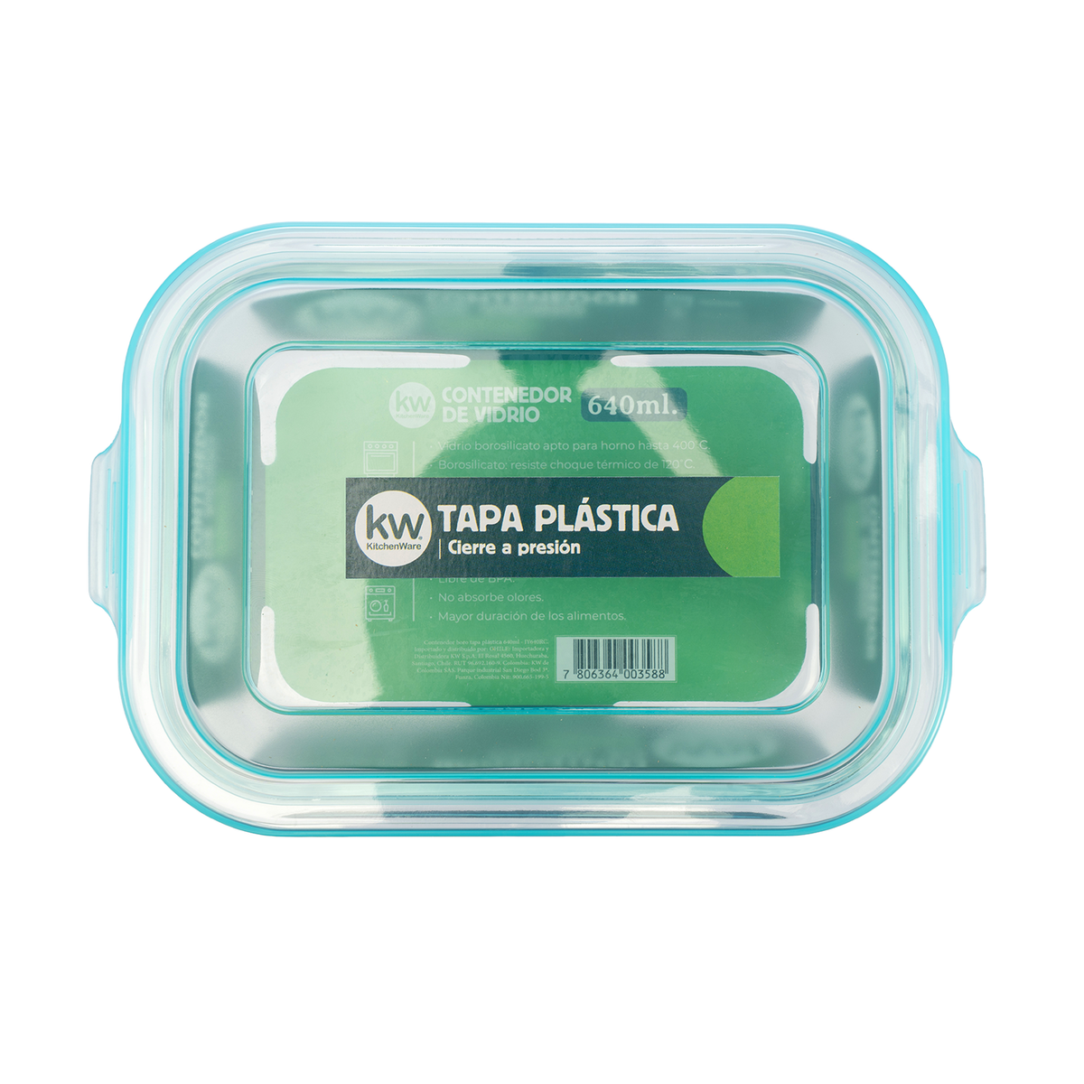 Recipiente rectangular vidrio 640 ml con tapa