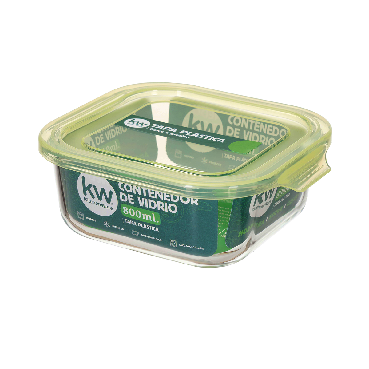Recipiente cuadrado vidrio 800 ml con tapa