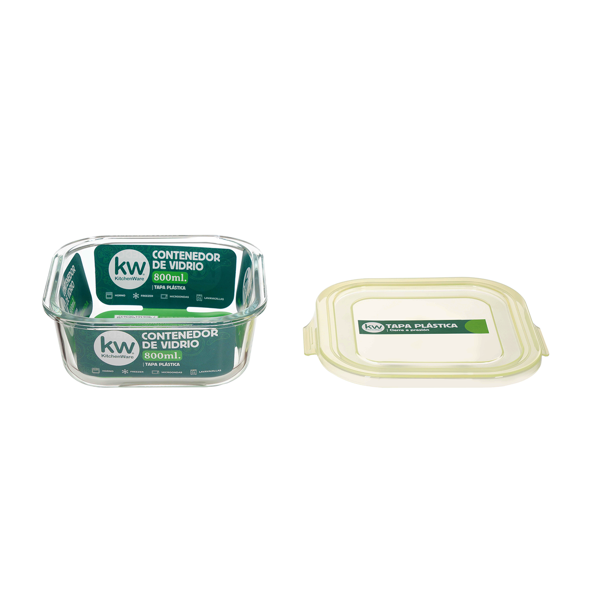 Recipiente cuadrado vidrio 800 ml con tapa